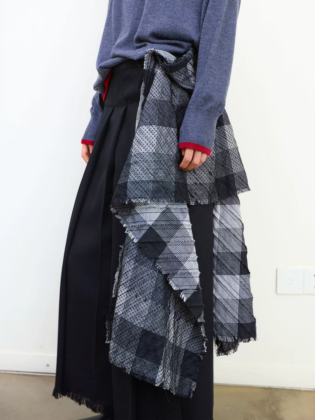 Plaid Tassel Long-line Skirt