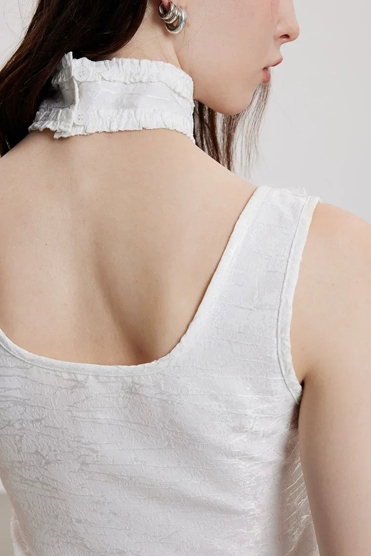Washed Brocade Ruffle Choker Top
