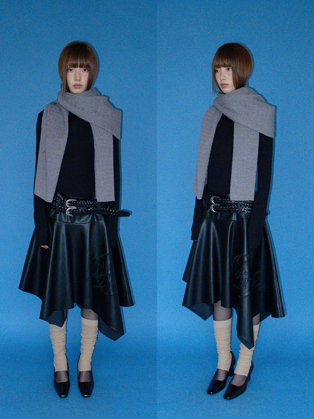 FUNKYFUN | PLEATED LEATHER MIDI SKIRT【ID:TN00184】