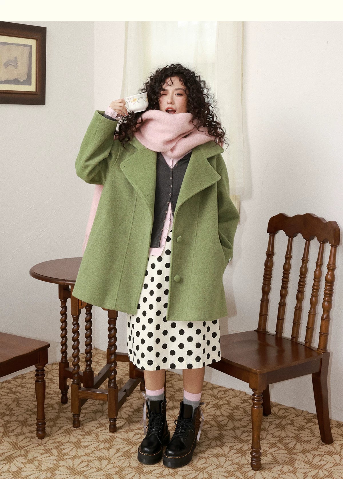 化学少女 | RETRO GREEN TWEED COAT【ID:TN00160】
