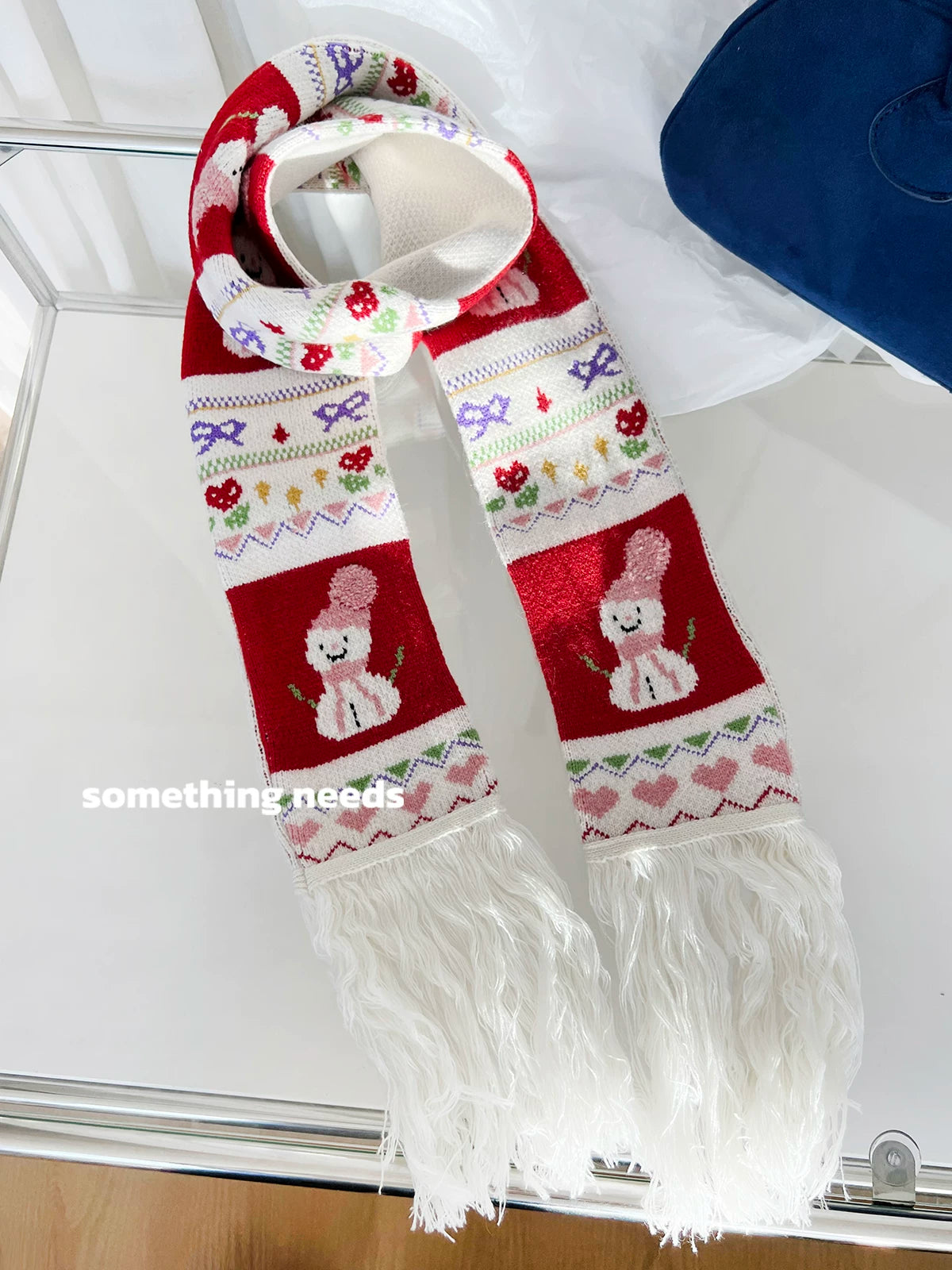 TRIA SELECT | WINTER SNOWMAN EMBROIDERED SCARF【ID:TN00079】