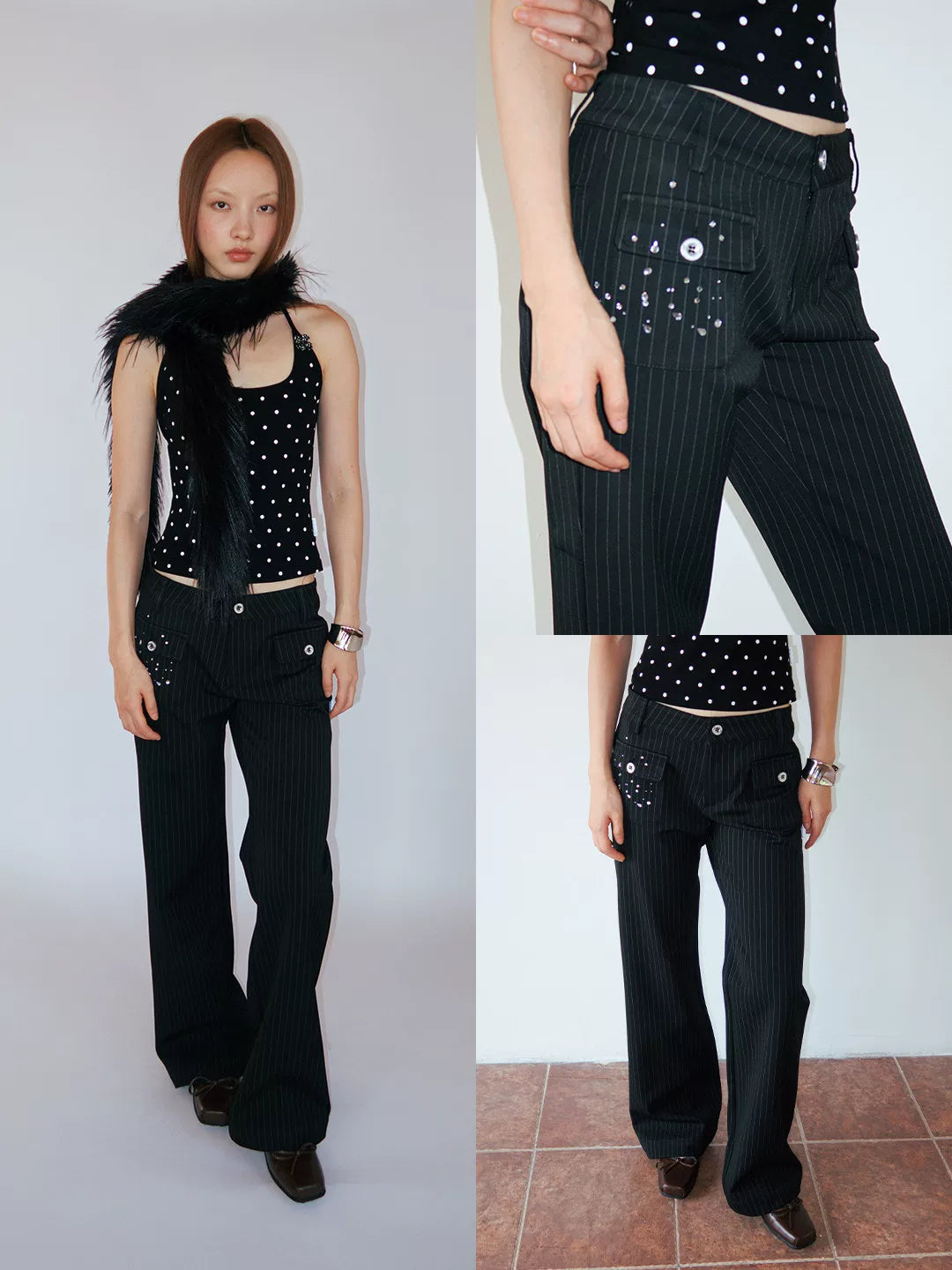 FUNKYFUN | PINSTRIPE CONTOUR FLARED PANTS【ID:TN00195】