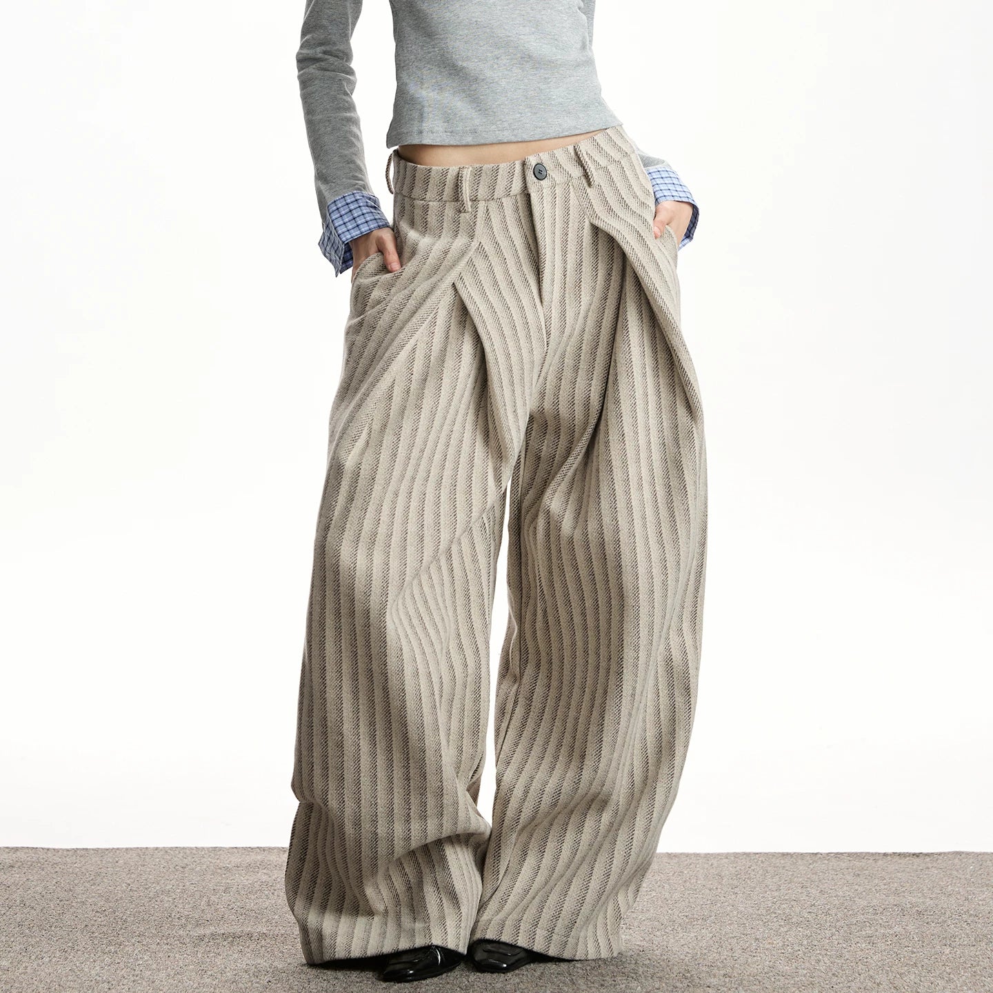 RETRO STRIPED WIDE LEG PANTS