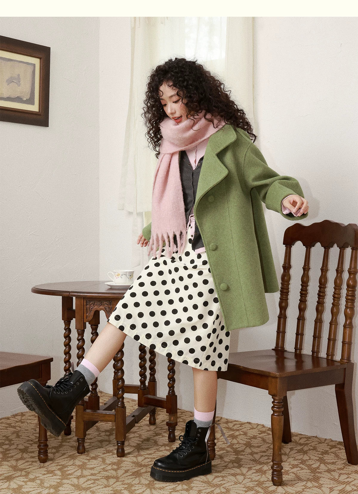 化学少女 | RETRO GREEN TWEED COAT【ID:TN00160】