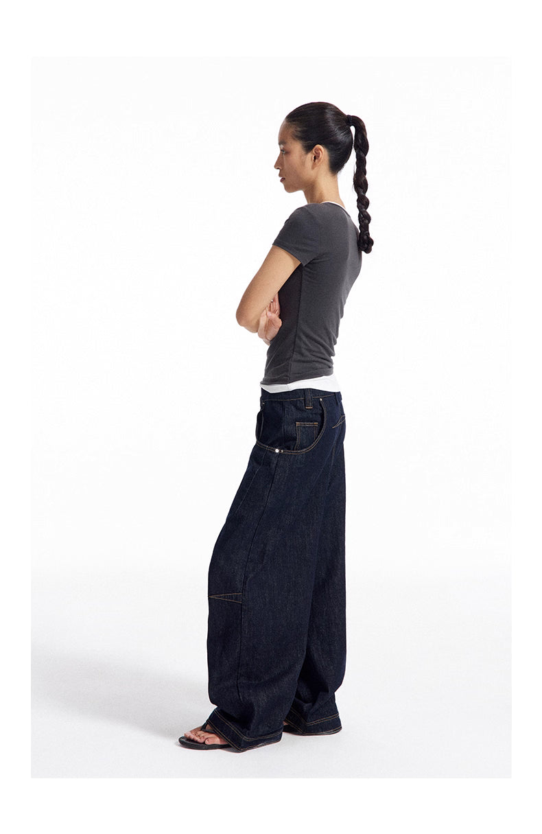 Dark Indigo Barrel-Leg Jeans
