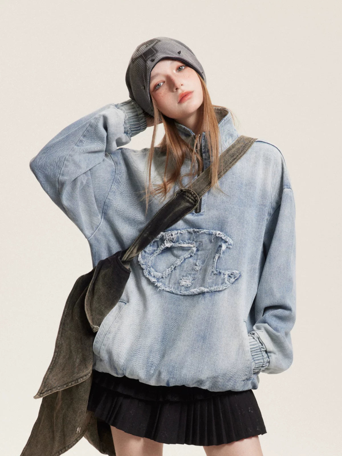 VINTAGE APPLIQUED DENIM SWEATER