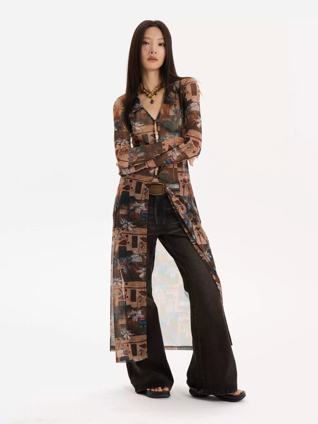 Floral Mesh Maxi Cardigan