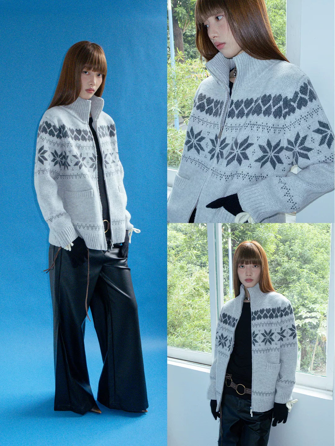 FUNKYFUN | FUNKY FAIR ISLE CARDIGAN COAT【ID:TN00187】