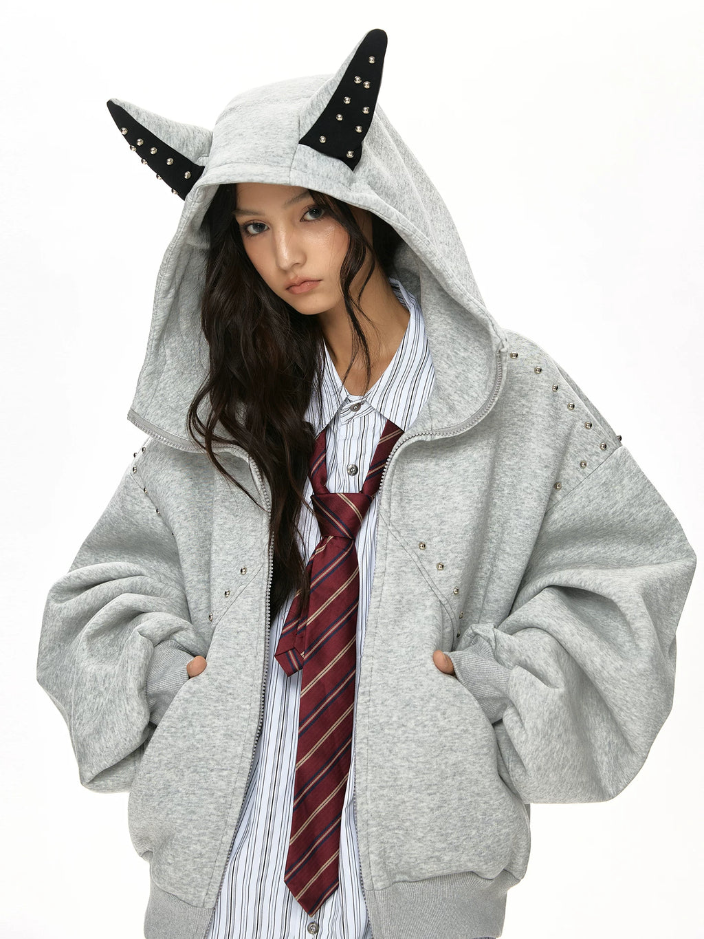 VATTY | RETRO RIVET HOODIE CARDIGAN【ID:TN00204】