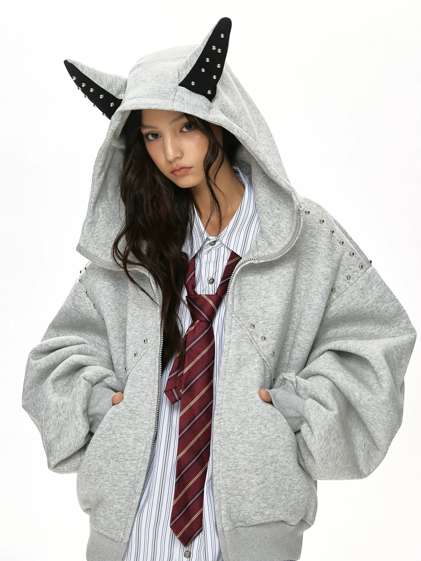 VATTY | RETRO RIVET HOODIE CARDIGAN【ID:TN00204】