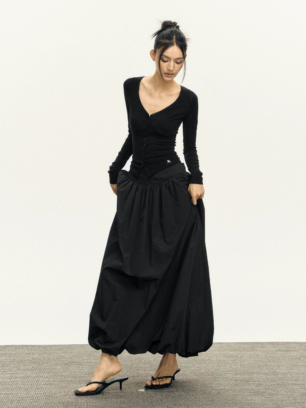 High Waisted Pleated Maxi Skirt