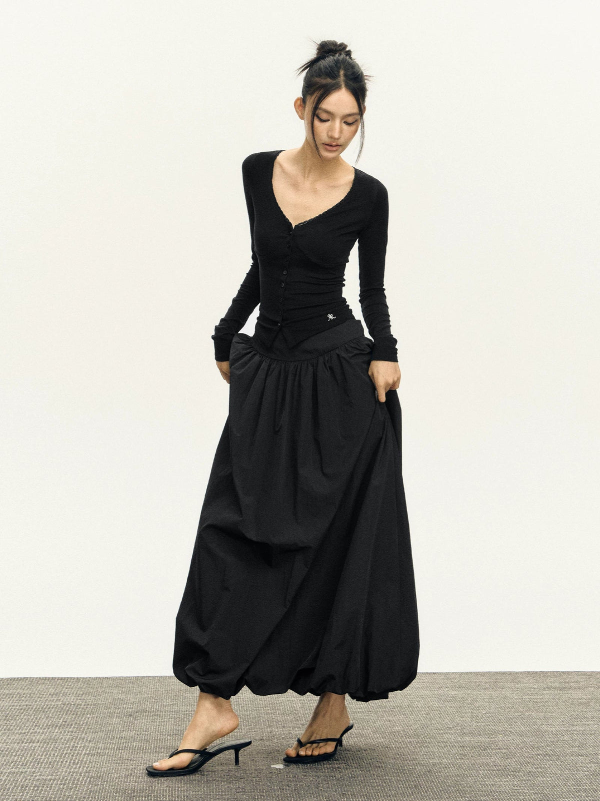 High Waisted Pleated Maxi Skirt