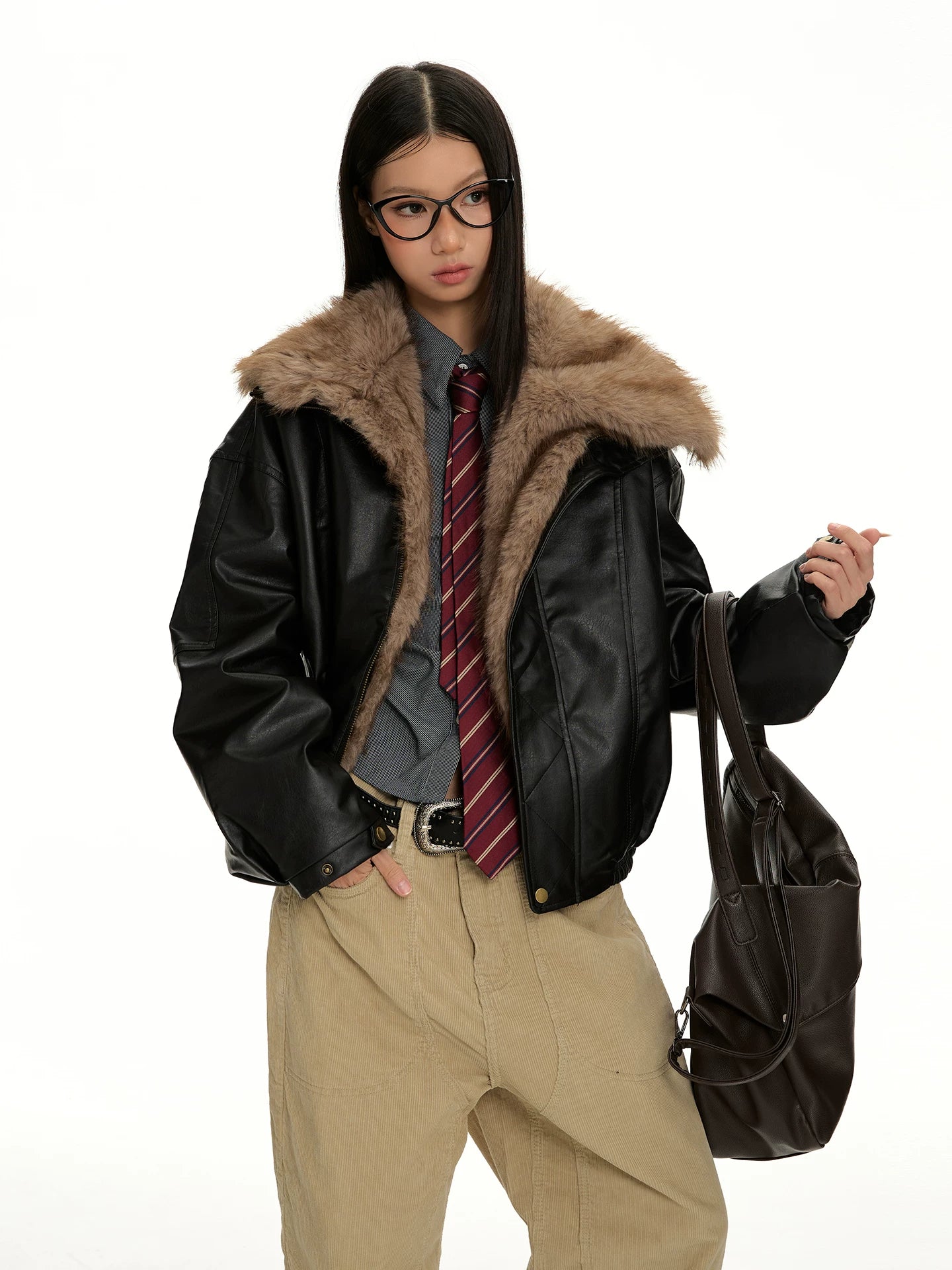 VINTAGE PADDED LAPEL LEATHER JACKET