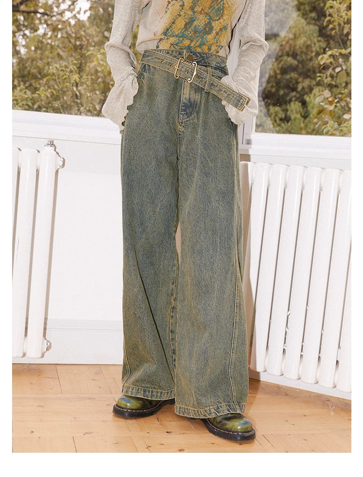 化学少女 | VINTAGE HIGH-WAISTED DRAPE JEANS【ID:TN00165】