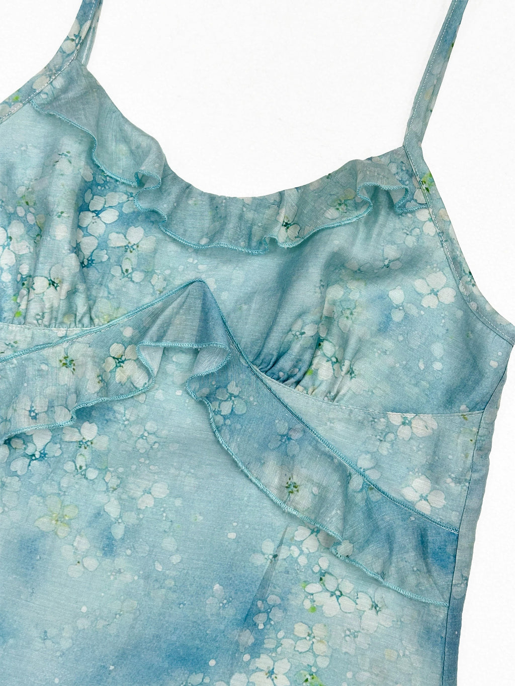 Watercolour Floral Ruffle Camisole In Baby Blue Or Ivory