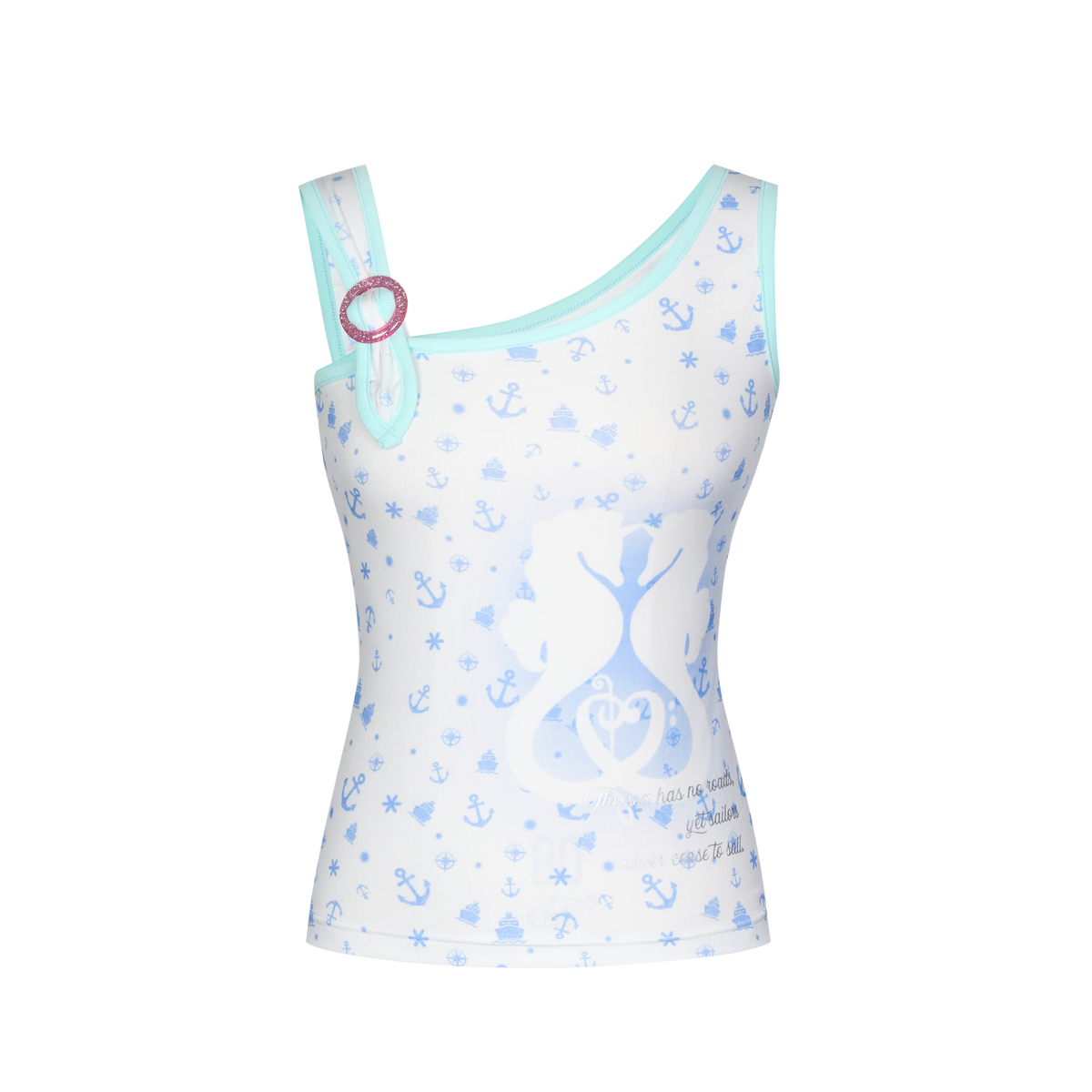 Mint Green Allover Seahorse Print Ring Buckle Women's Viscose Camisoles