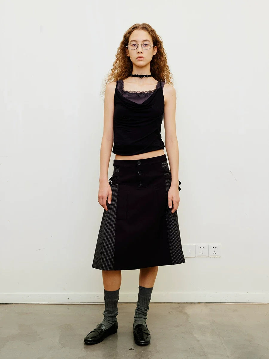 Harness Panel Wool Midi Skirt in Black Ink or Brown