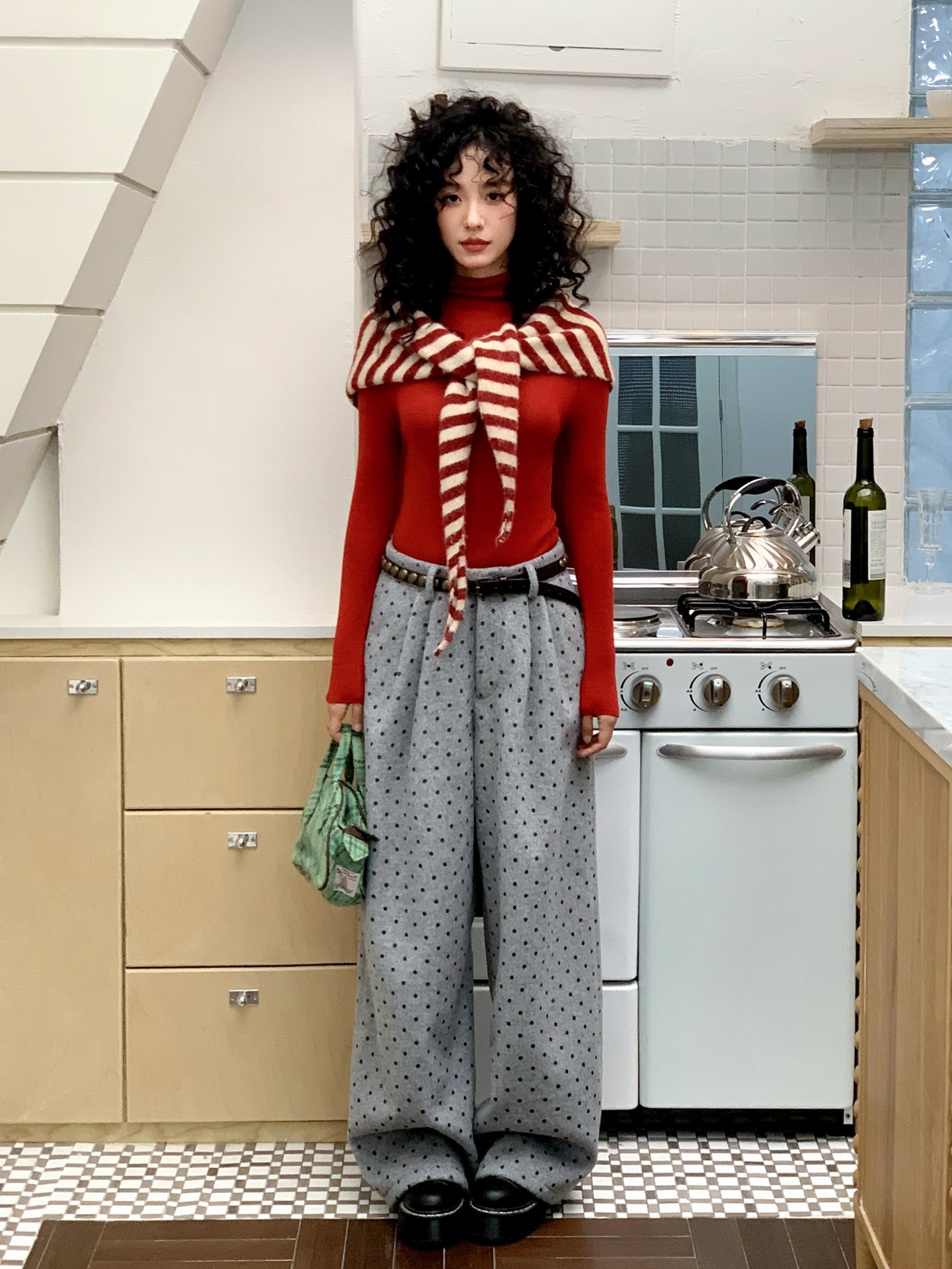 化学少女 | POLKA DOT CASUAL WOOL PANTS【ID:TN00155】