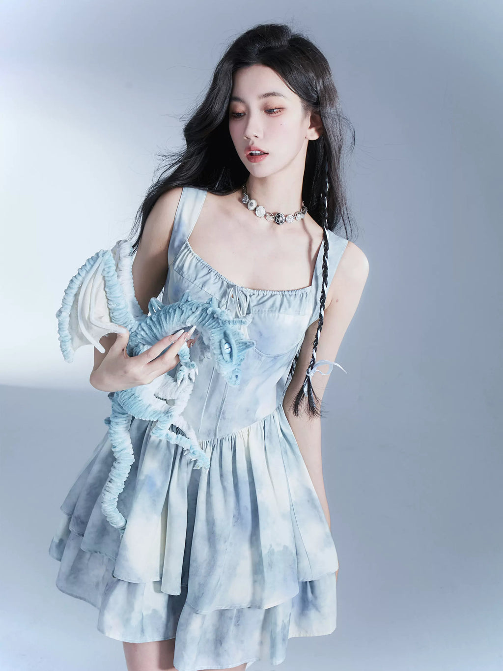 Tie Dye Print Tiered Short Bustier Dress With Wide Straps
