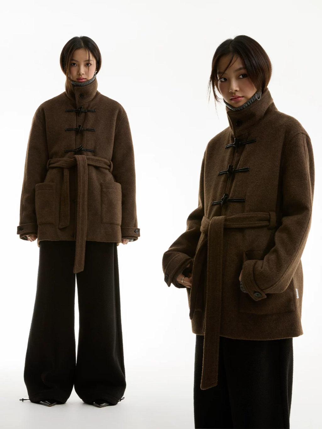 FUNKYFUN | SOLID COWL NECK TWEED COAT【ID:TN00197】
