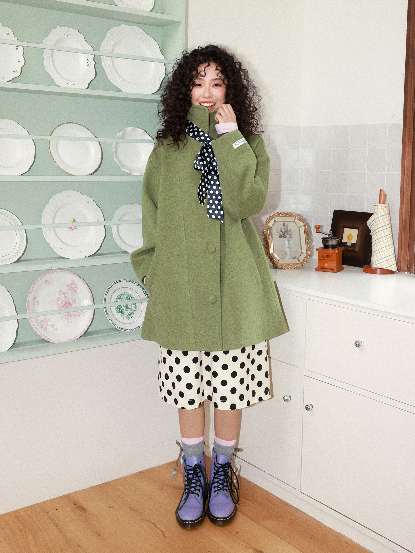 化学少女 | RETRO GREEN TWEED COAT【ID:TN00160】