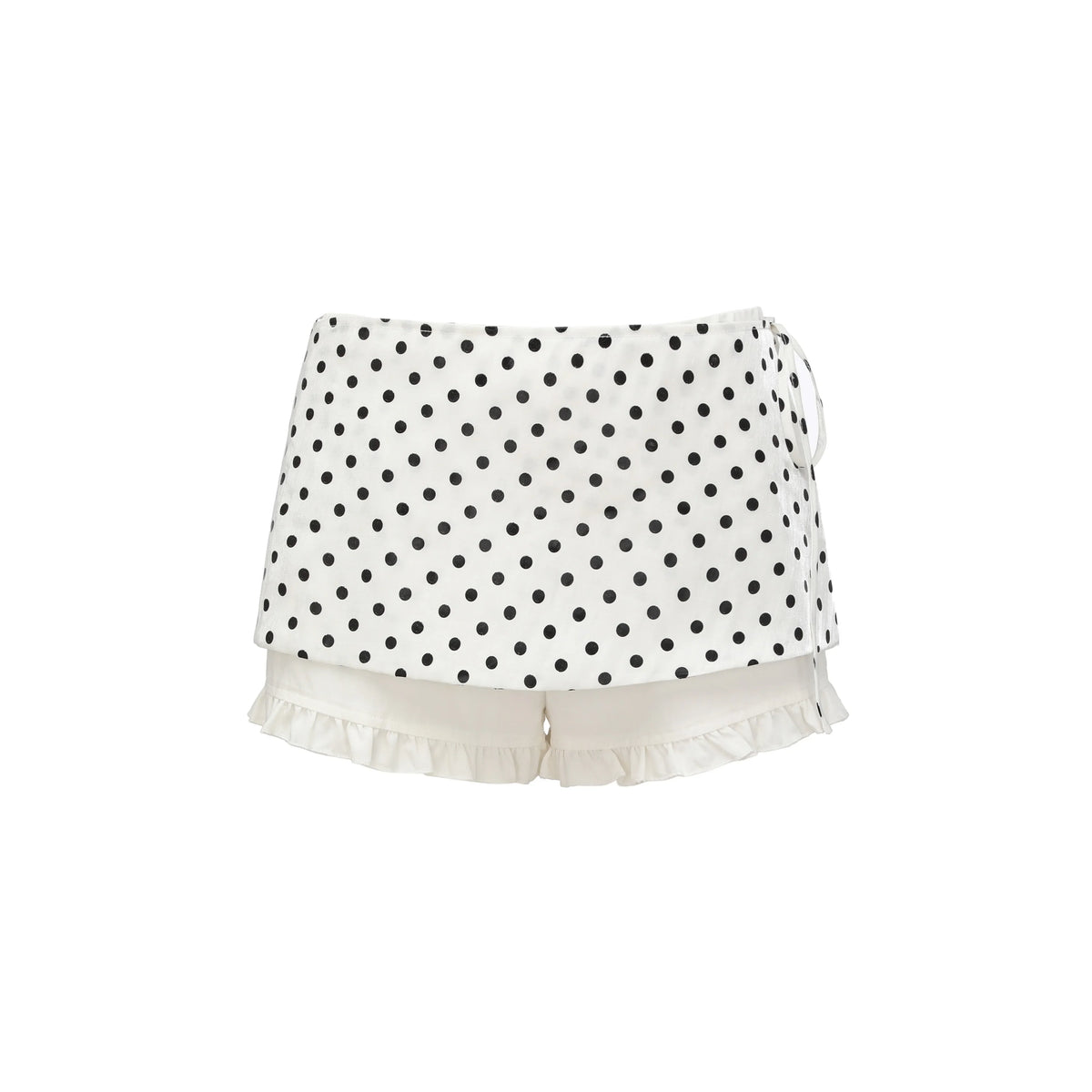 White Polka Dot Ruffle A Line Women'S Polyester Silky Satin Mini Skirts
