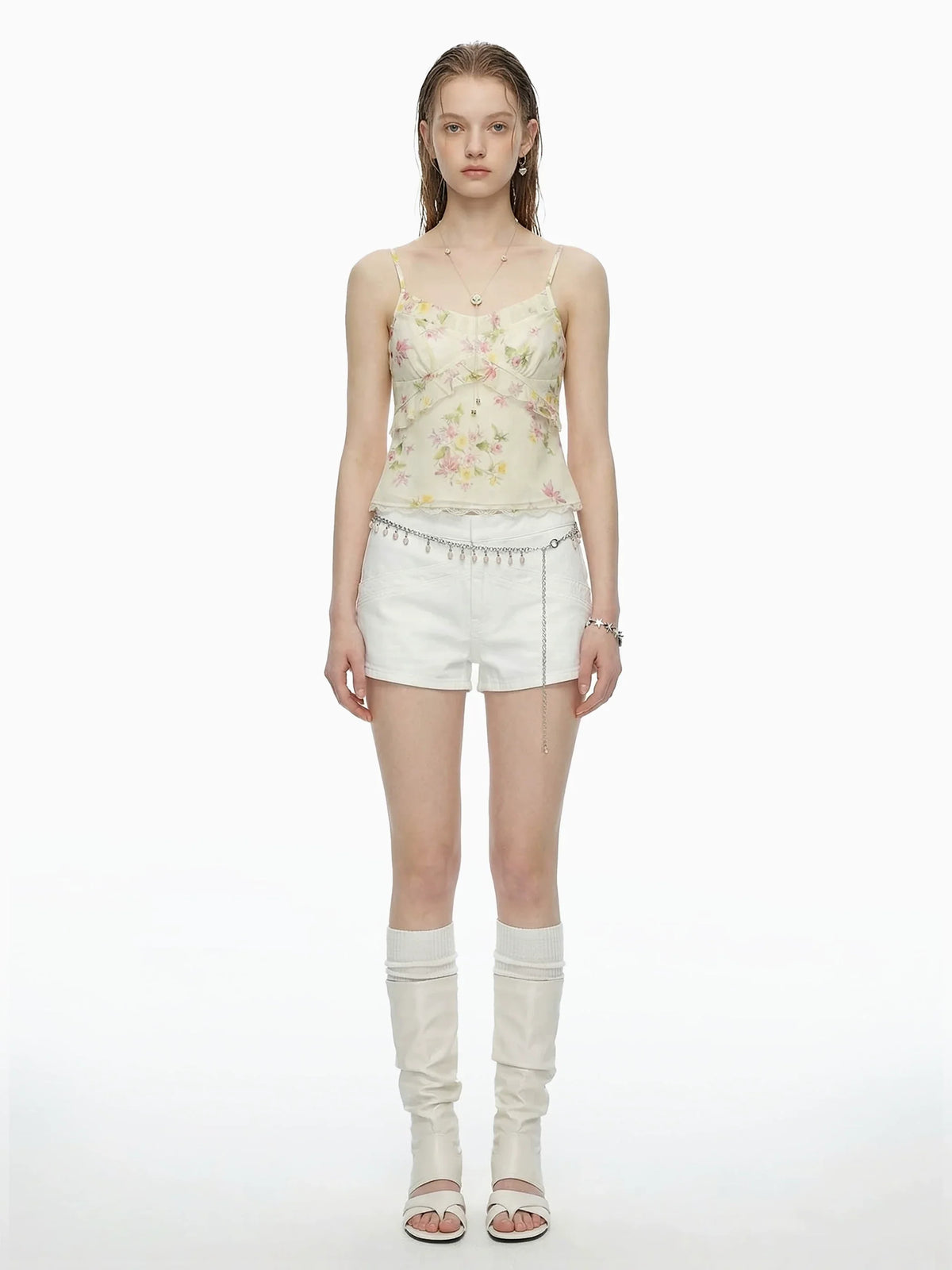 Watercolour Floral Ruffle Camisole In Baby Blue Or Ivory