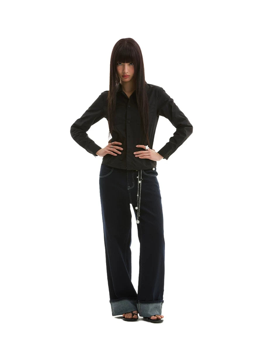 FUNKYFUN | FITTED LONG SLEEVE SHIRT WITH CINCHED WAIST【ID:TN00201】