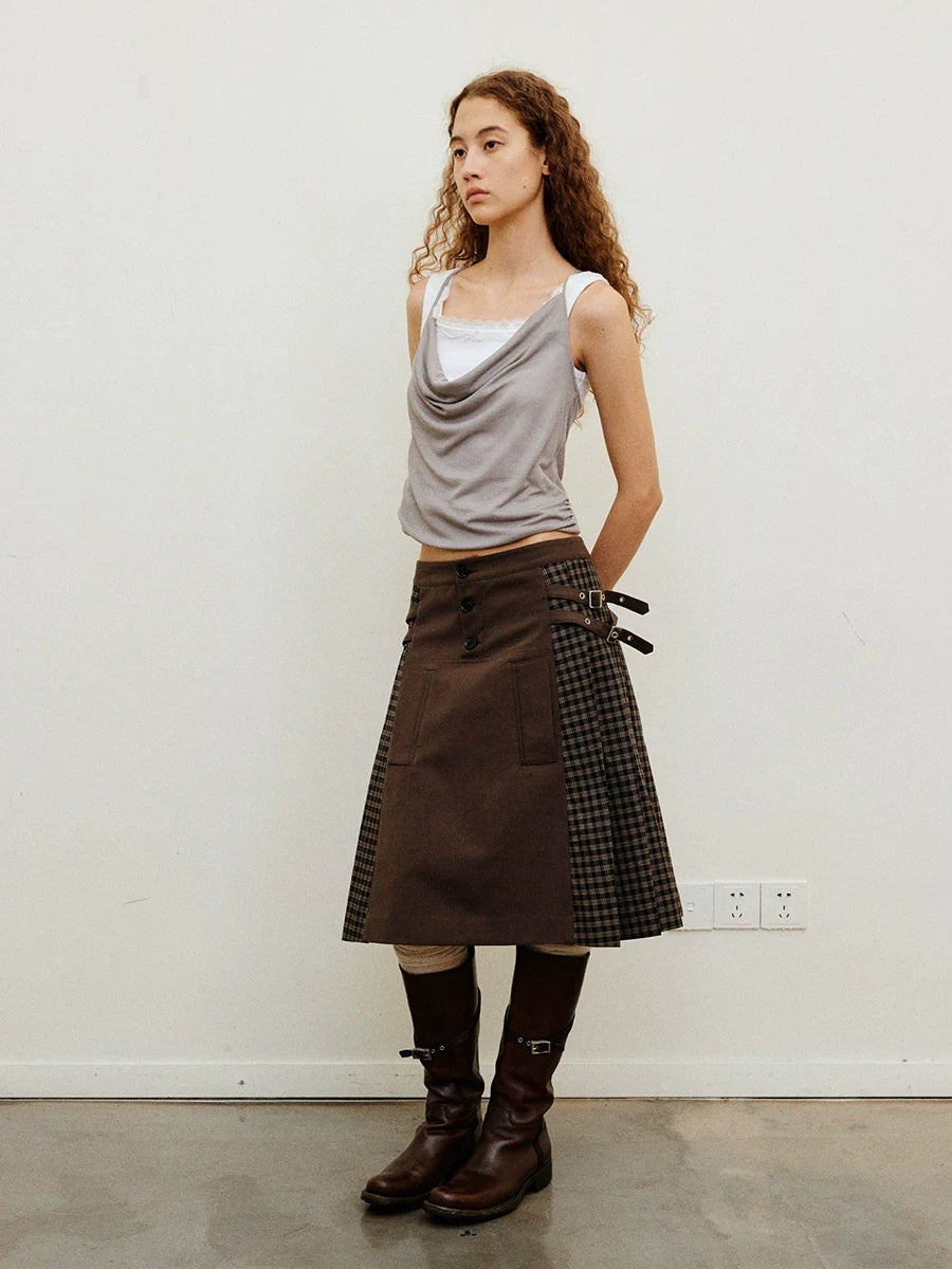 Harness Panel Wool Midi Skirt in Black Ink or Brown