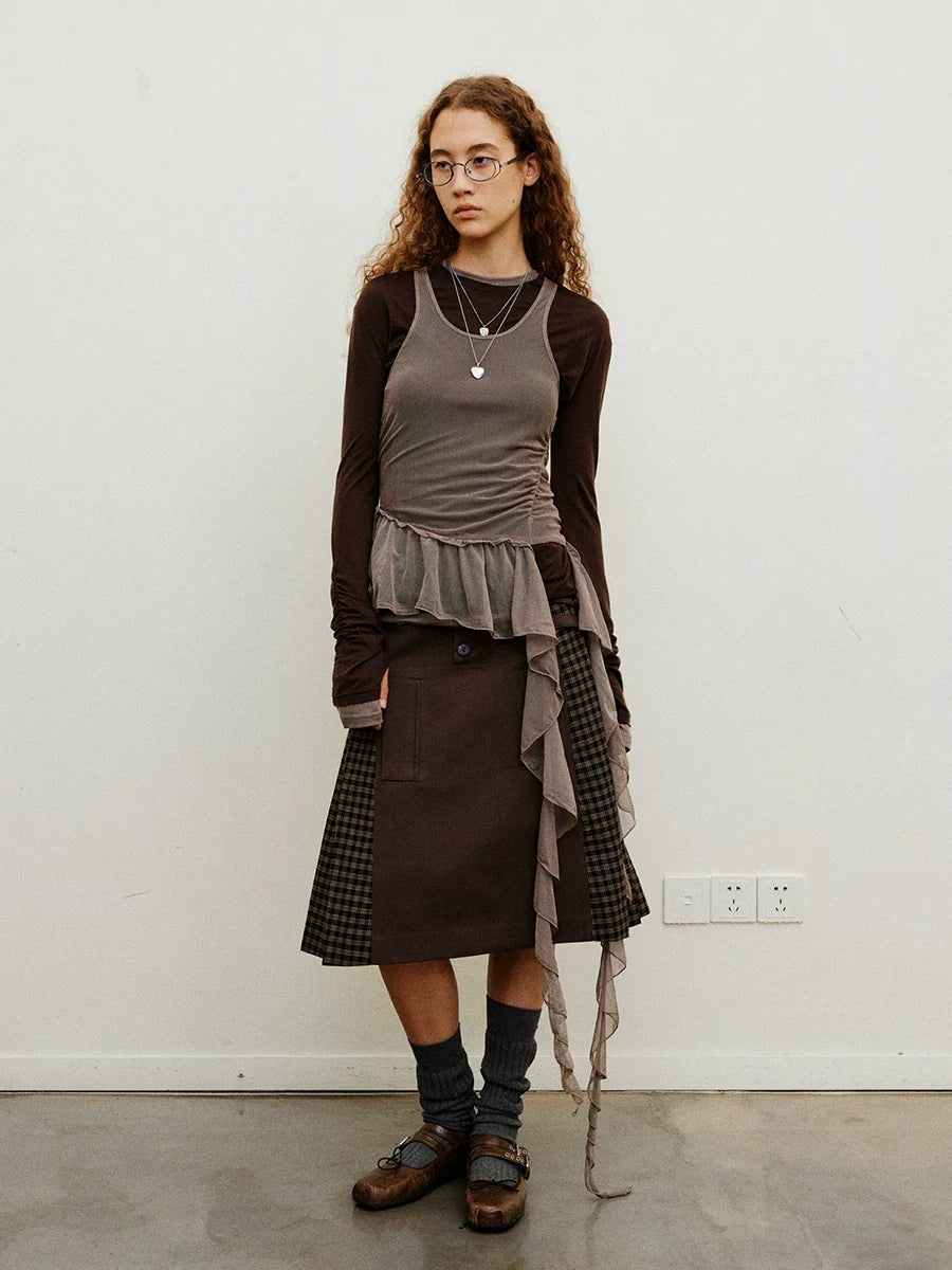 Harness Panel Wool Midi Skirt in Black Ink or Brown