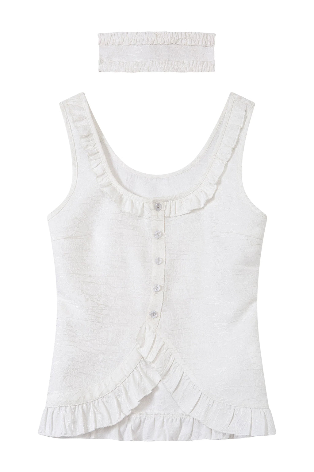 Washed Brocade Ruffle Choker Top