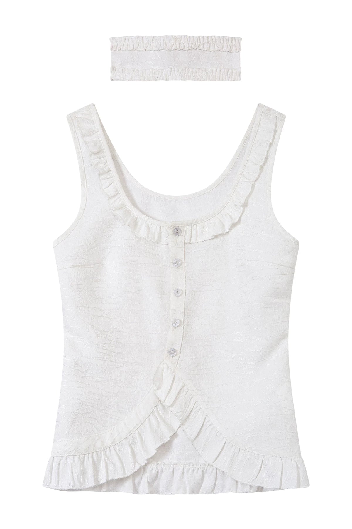 Washed Brocade Ruffle Choker Top