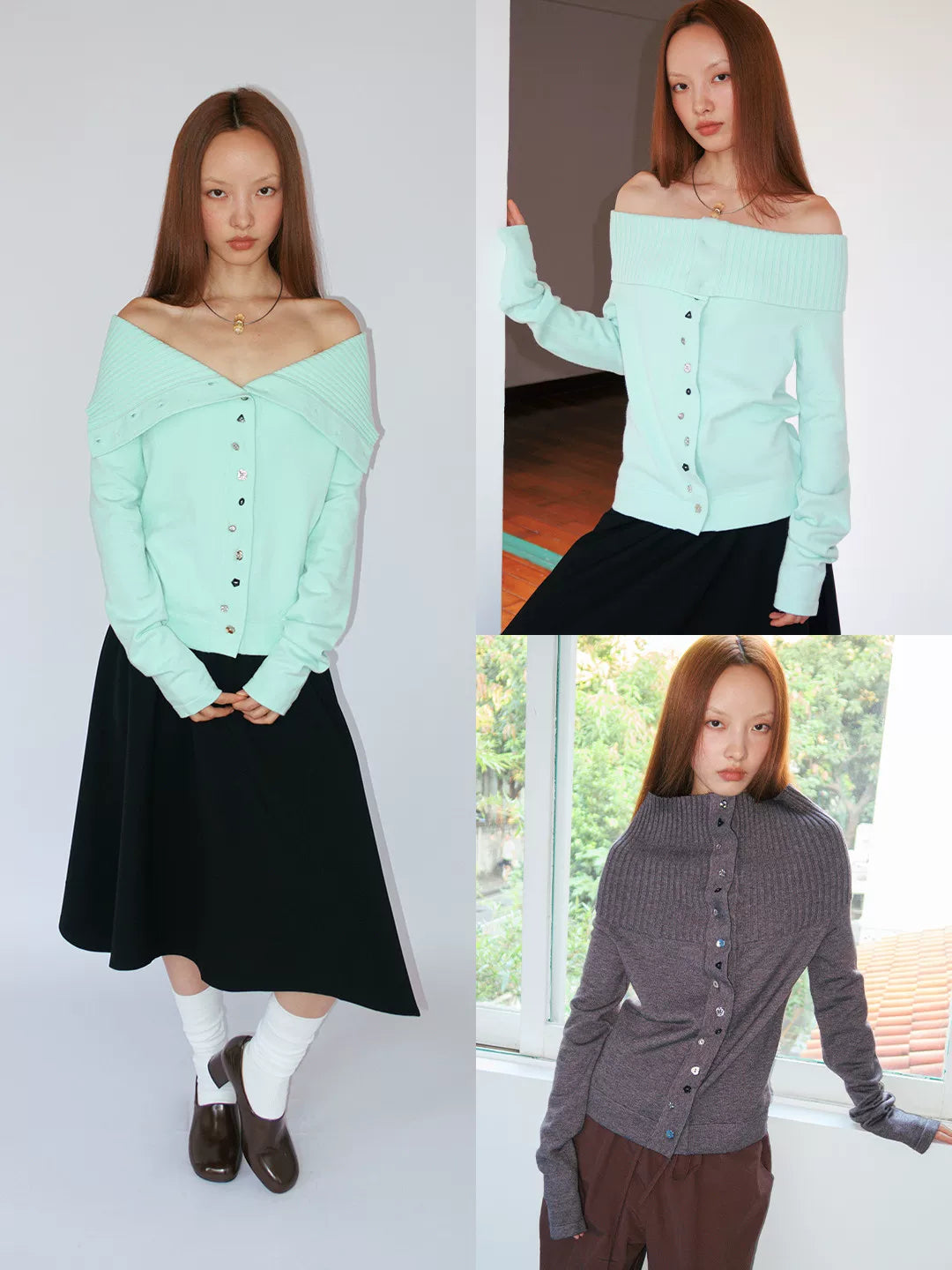FUNKYFUN | EMBELLISHED TWO-WAY CARDIGAN SWEATER【ID:TN00171】