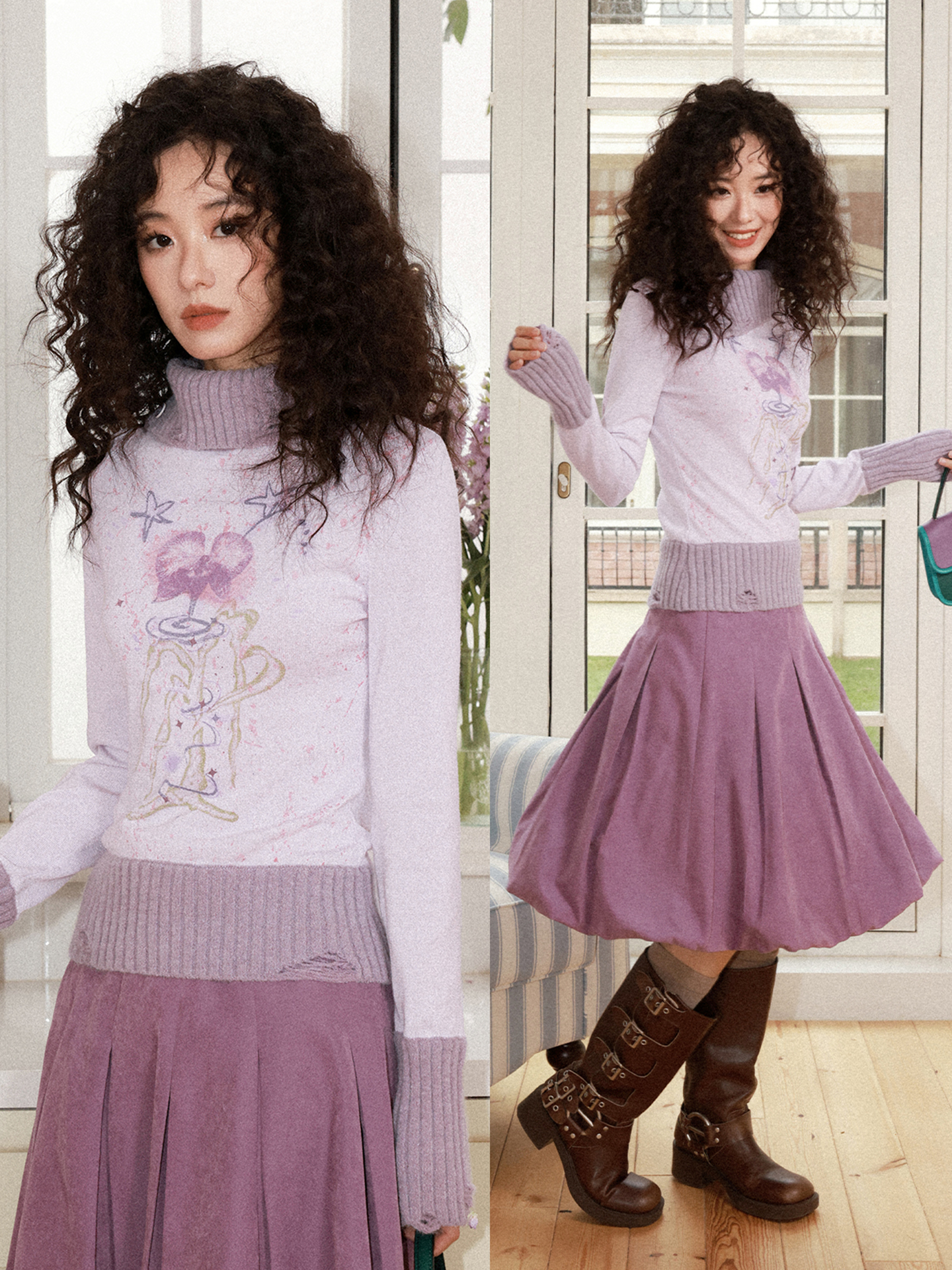 化学少女 | FLORAL PRINT SLIM SWEATER【ID:TN00156】