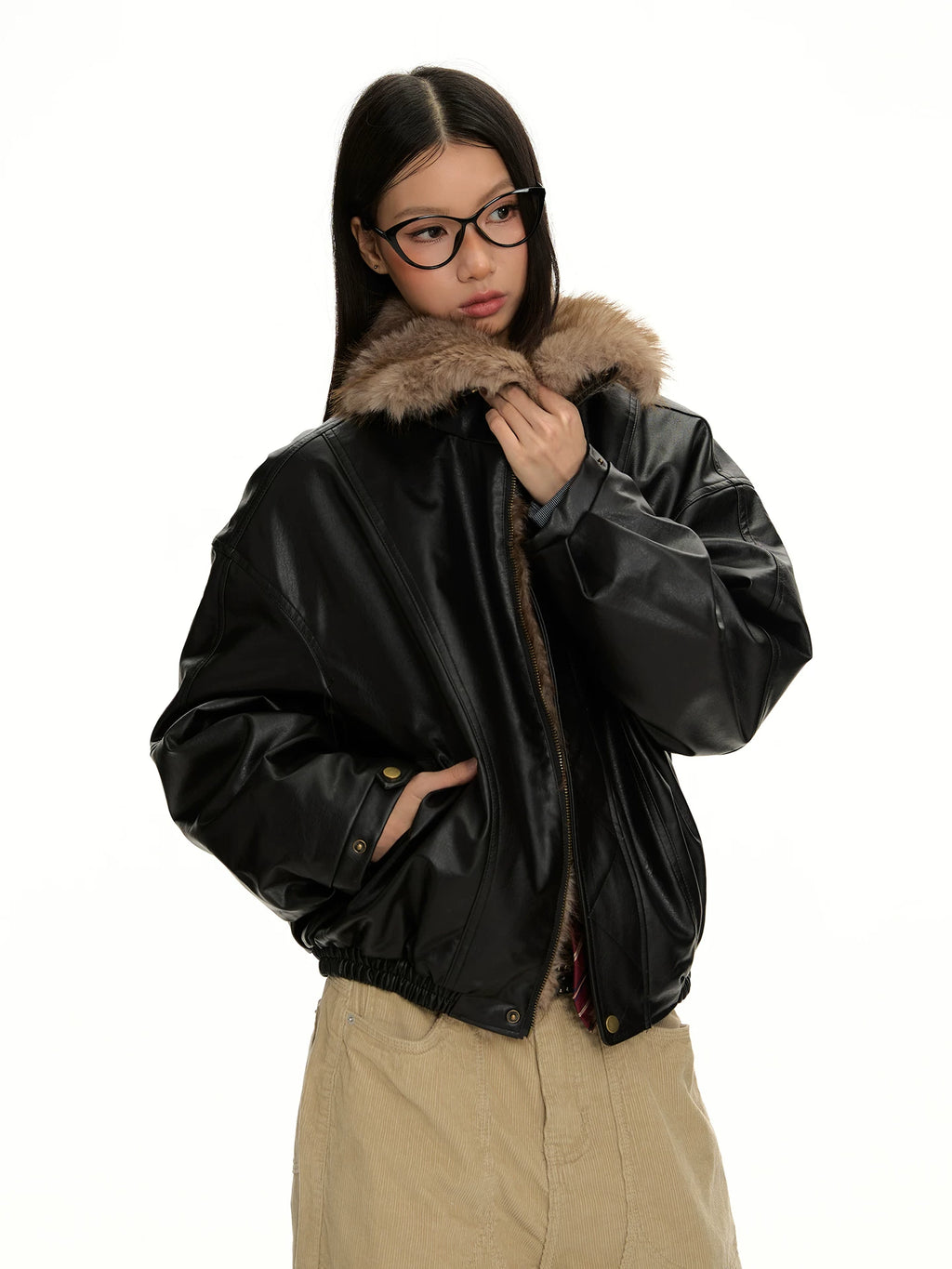 VINTAGE PADDED LAPEL LEATHER JACKET
