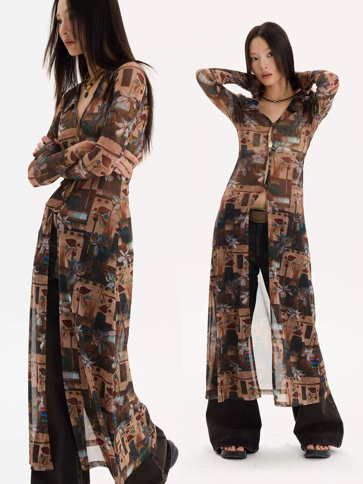 Floral Mesh Maxi Cardigan