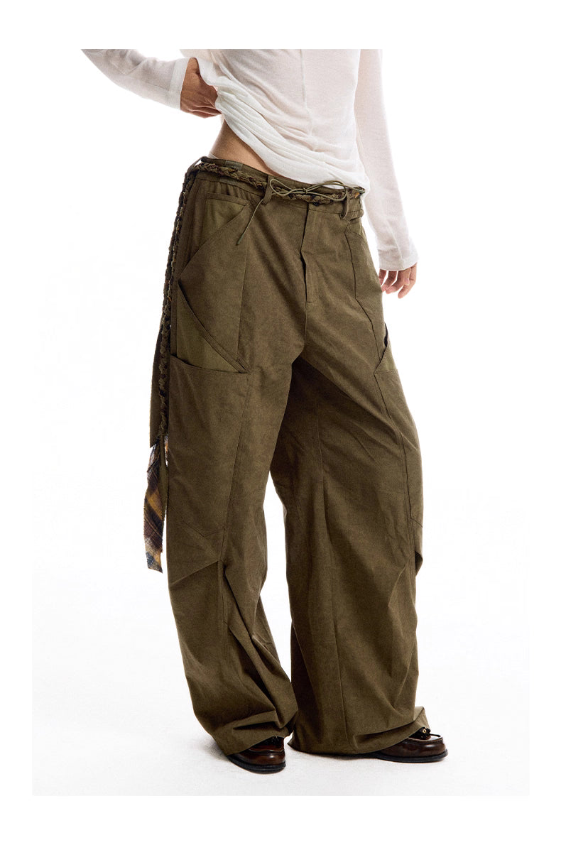 Geometric Detail Wide-Leg Machete Pants with Belt