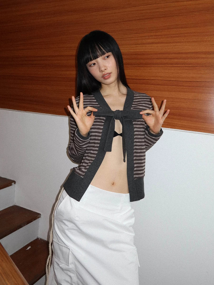 FUNKYFUN | STRIPED FLOWER KNIT CARDIGAN【ID:TN00200】