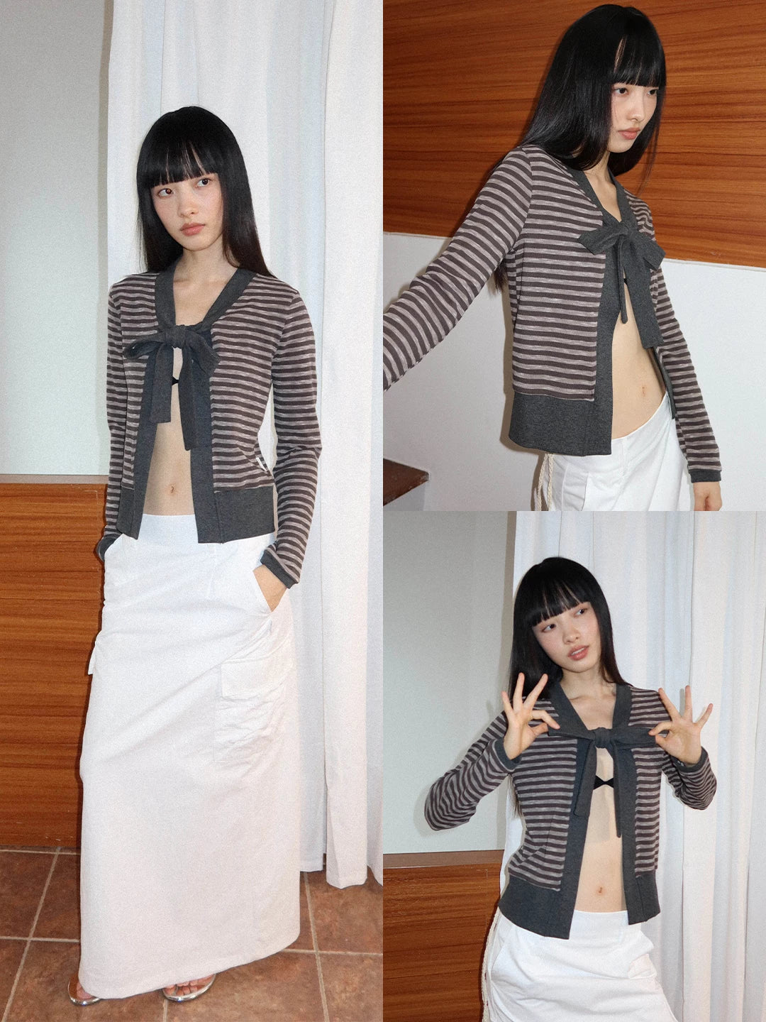 FUNKYFUN | STRIPED FLOWER KNIT CARDIGAN【ID:TN00200】