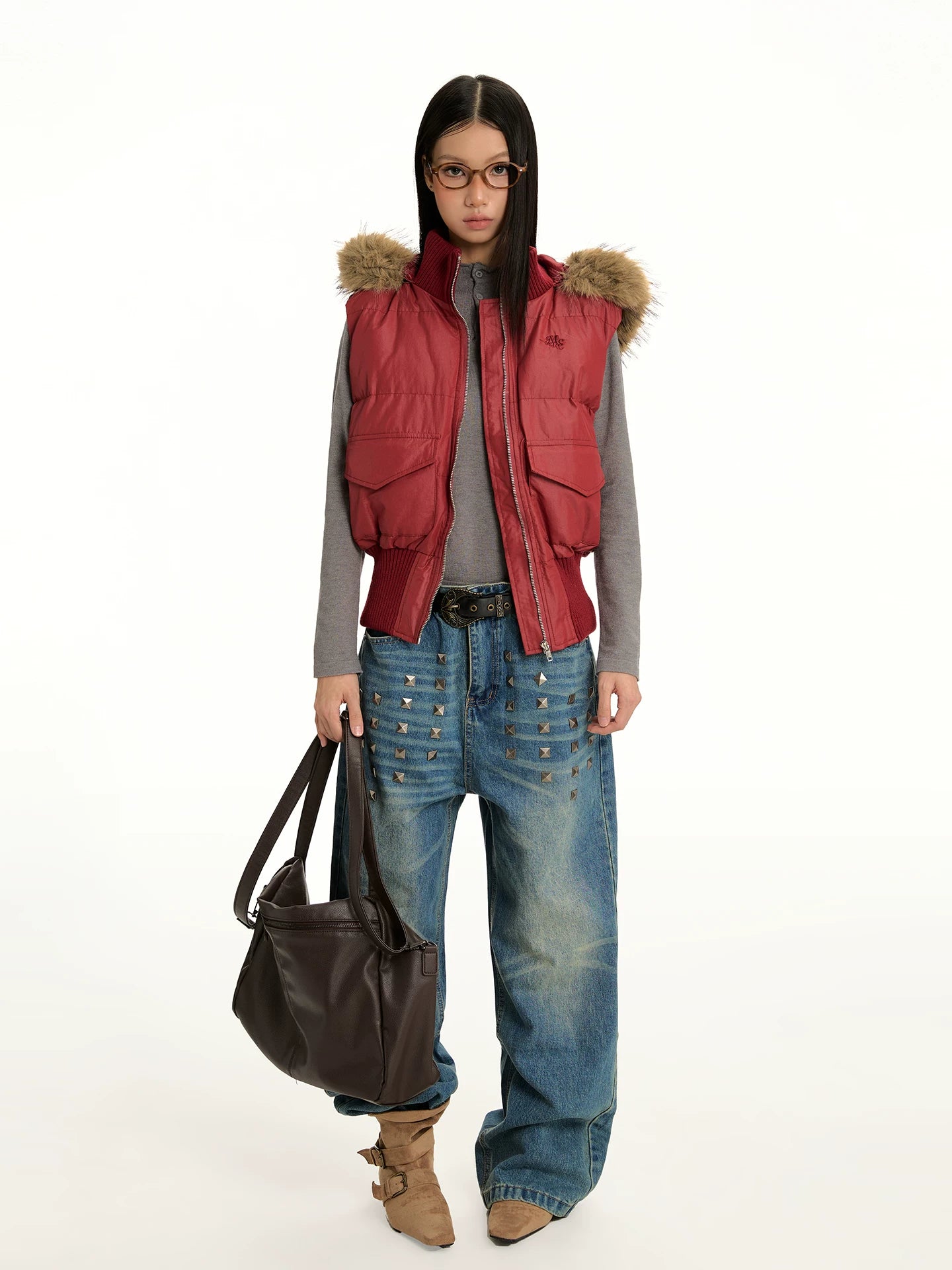 FUR COLLAR VINTAGE VEST JACKET