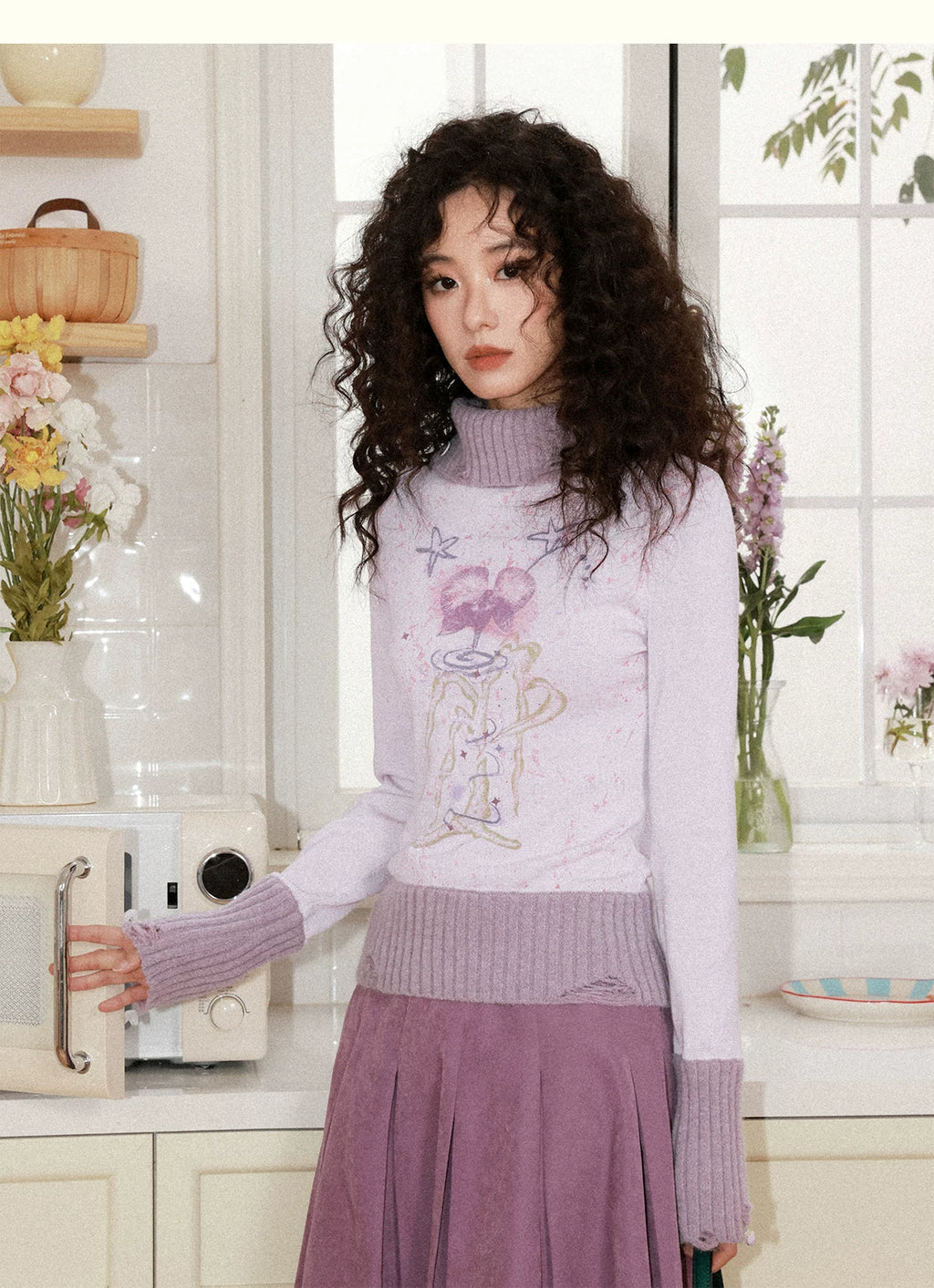 化学少女 | FLORAL PRINT SLIM SWEATER【ID:TN00156】