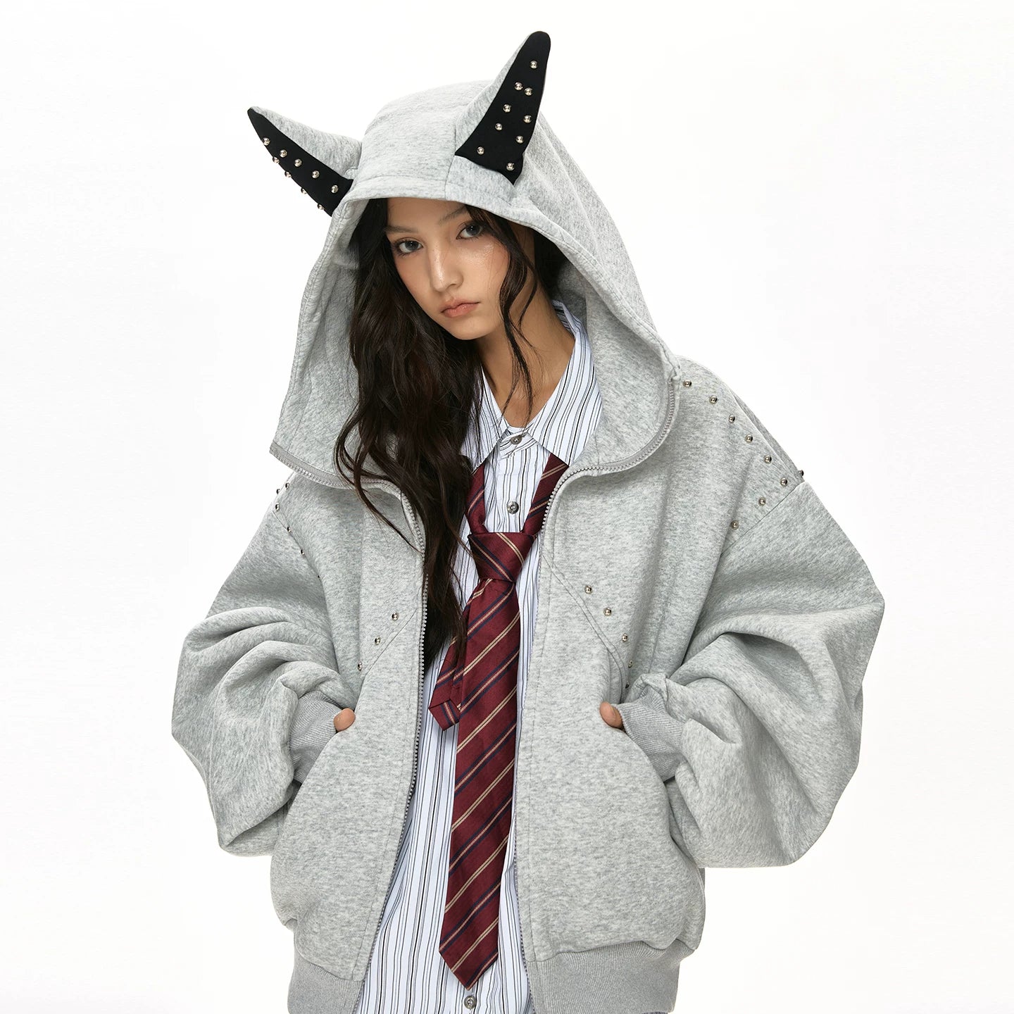 VATTY | RETRO RIVET HOODIE CARDIGAN【ID:TN00204】