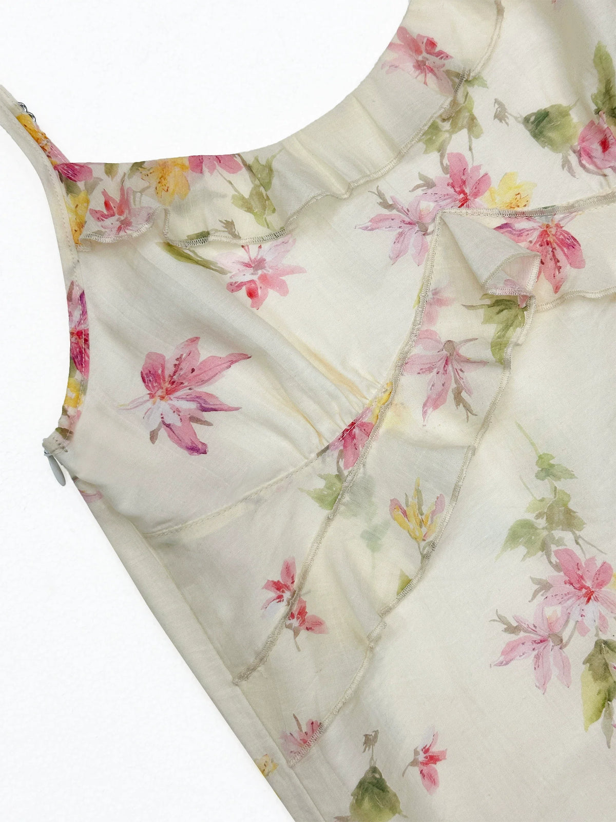 Watercolour Floral Ruffle Camisole In Baby Blue Or Ivory