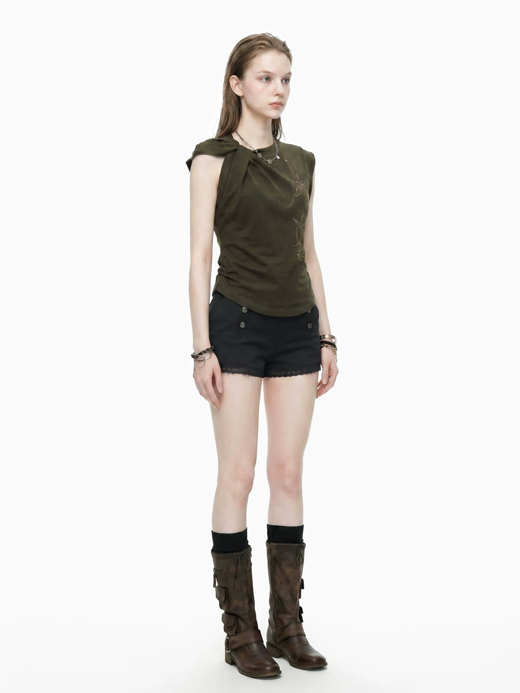 Celestial Rhinestone Shoulder-Knot Top