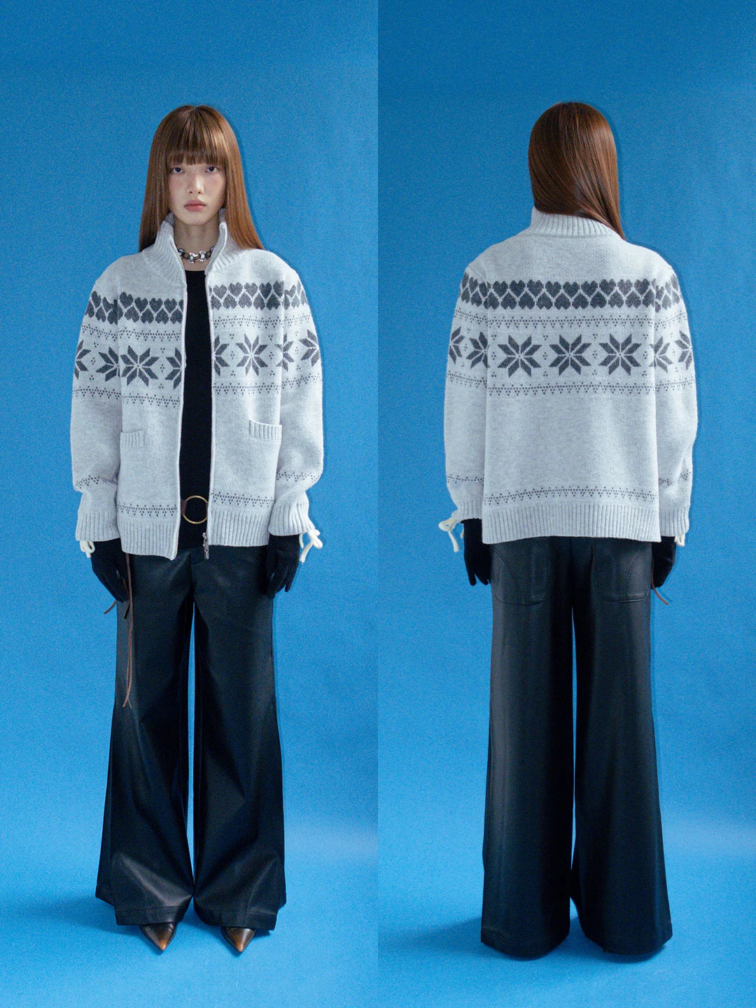 FUNKYFUN | FUNKY FAIR ISLE CARDIGAN COAT【ID:TN00187】