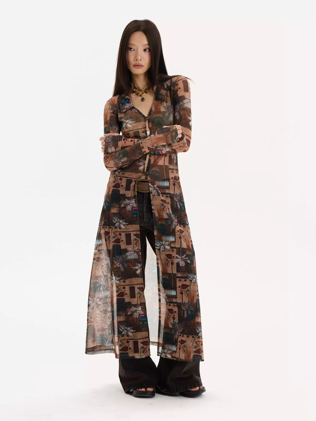 Floral Mesh Maxi Cardigan