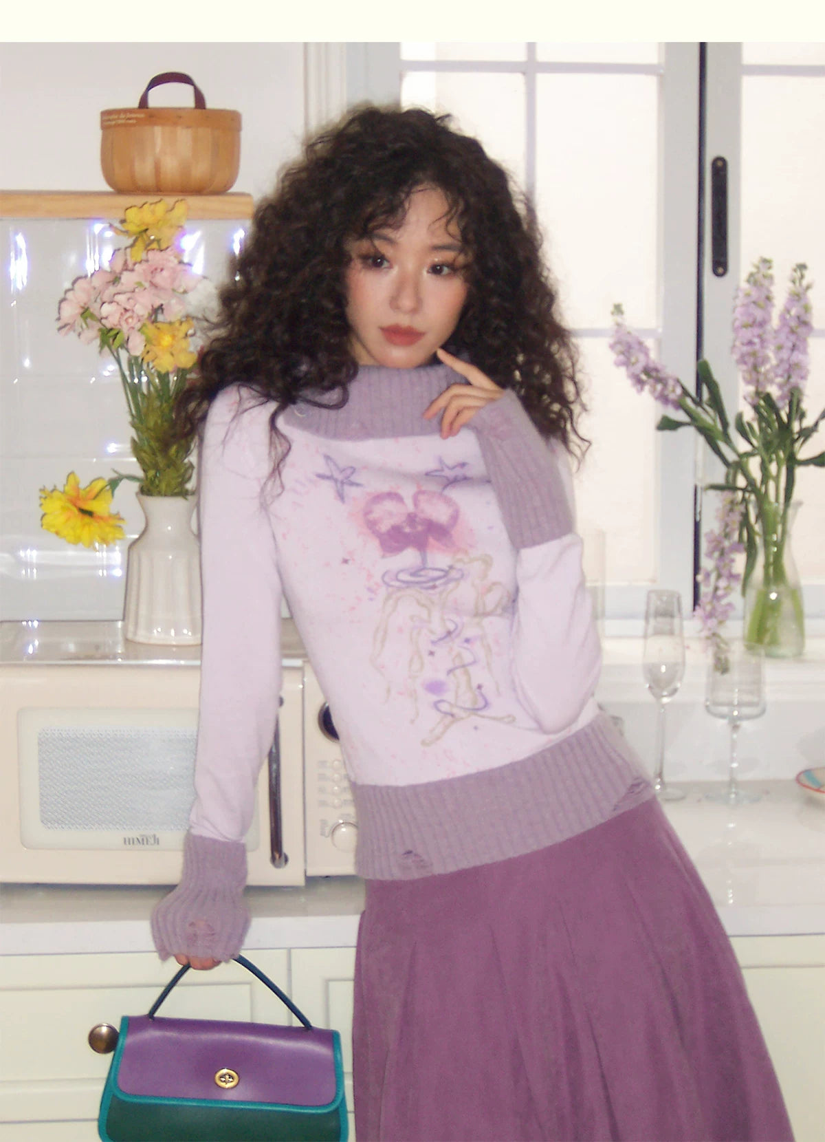 化学少女 | FLORAL PRINT SLIM SWEATER【ID:TN00156】