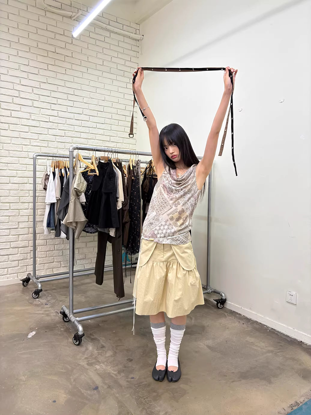 Antwerp Six Vector Foldline Skirt in Champagne Beige or Black Ink