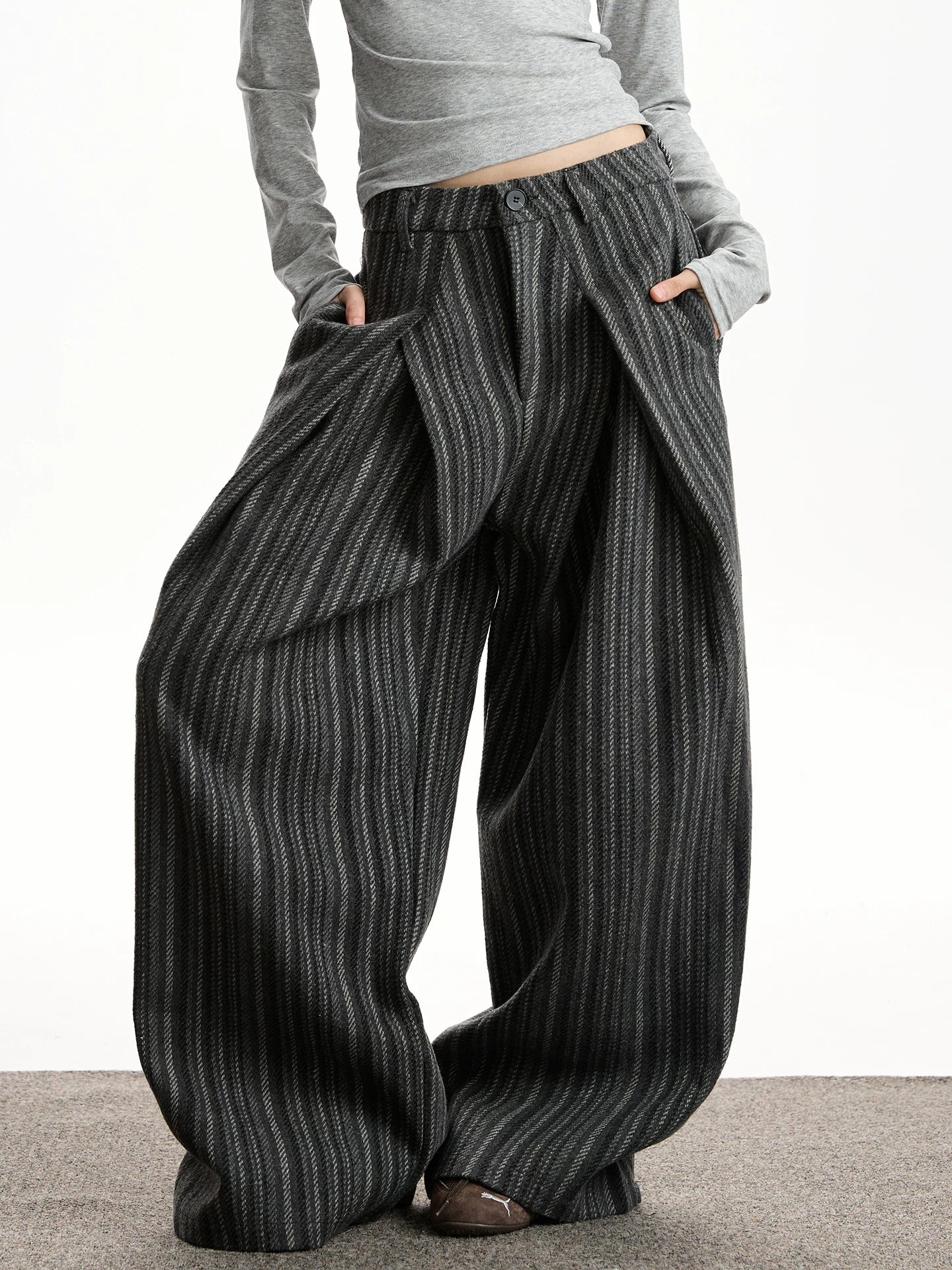 RETRO STRIPED WIDE LEG PANTS
