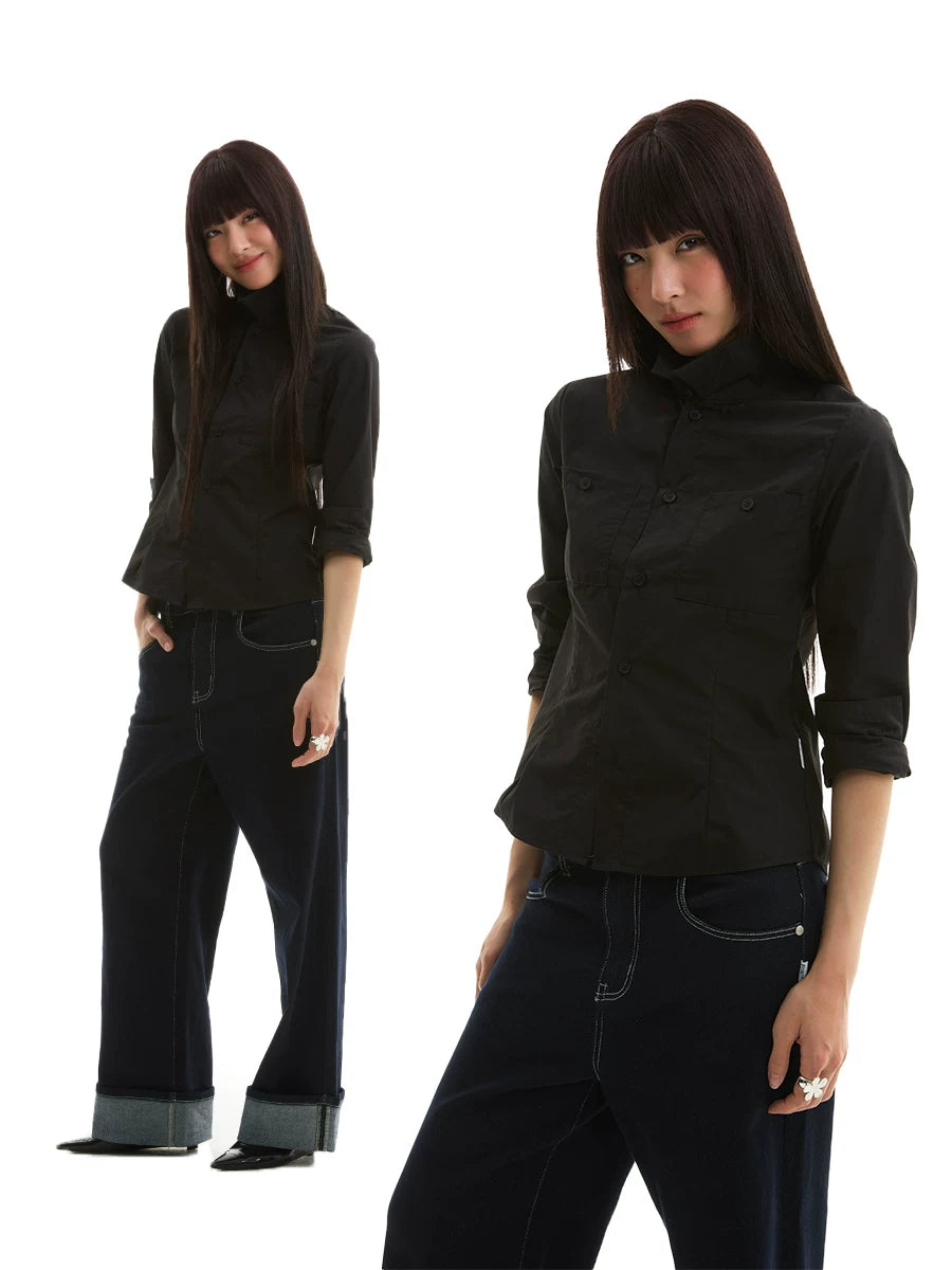 FUNKYFUN | FITTED LONG SLEEVE SHIRT WITH CINCHED WAIST【ID:TN00201】